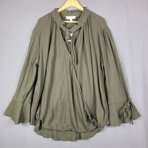 Weekend Suzanne Betro Wrap Top Tie Waffle Ruffle Neck Ethereal Fairycore Size 4X